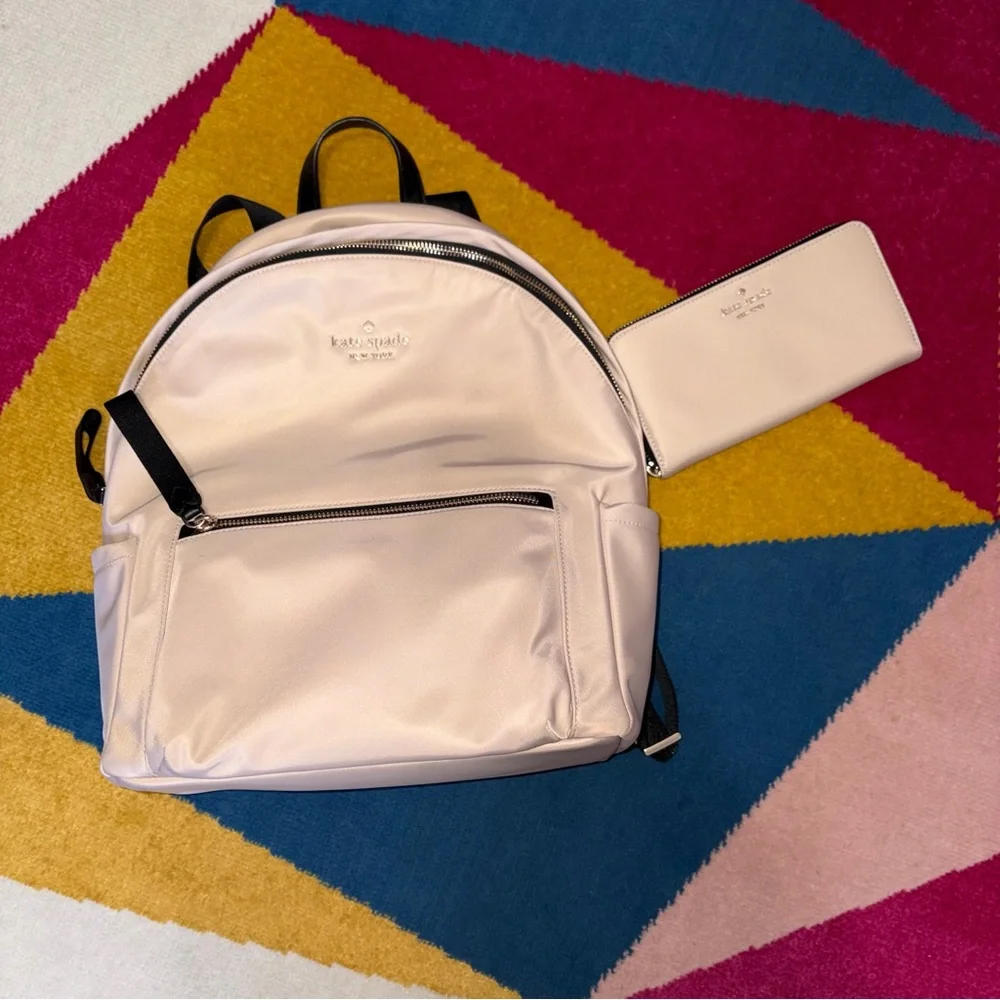 Kate Spade Chelsea Medium Warm Beige Nylon Backpack and Wallet - Picture 2 of 11